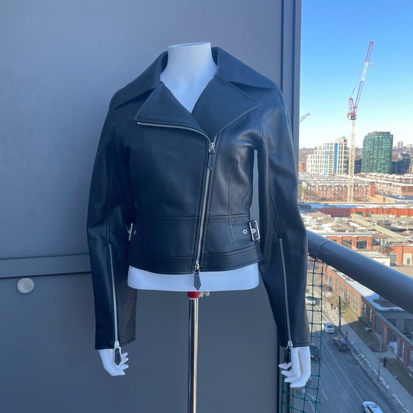 BURBERRY Black Leather Jacket Size 4 US - Picture 8 of 17